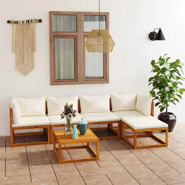 vidaXL 6-delige Loungeset met kussens massief acaciahout crème, foto 2