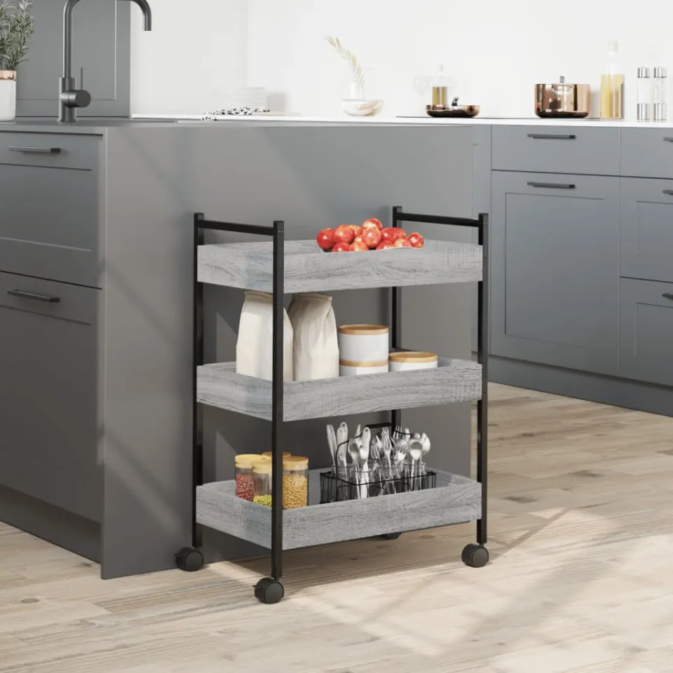 vidaXL Keukentrolley 50x30x70 cm bewerkt hout grijs sonoma eikenkleur, foto 4