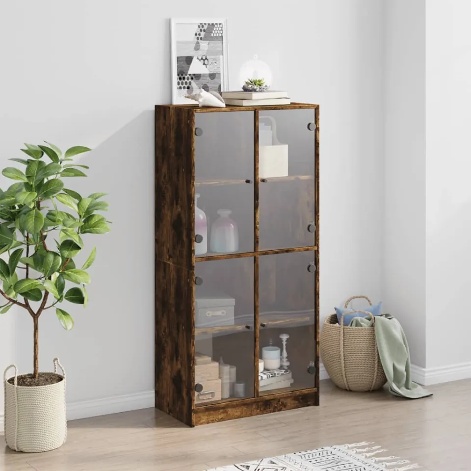 vidaXL Hoge kast met deuren 68x37x142 cm bewerkt hout gerookt eiken, foto 3