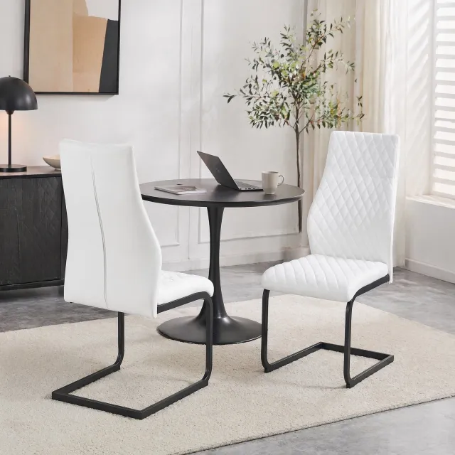 CHICFURN Eetkamerstoel - Hoge rugleuning - Metalen onderstel - Wit