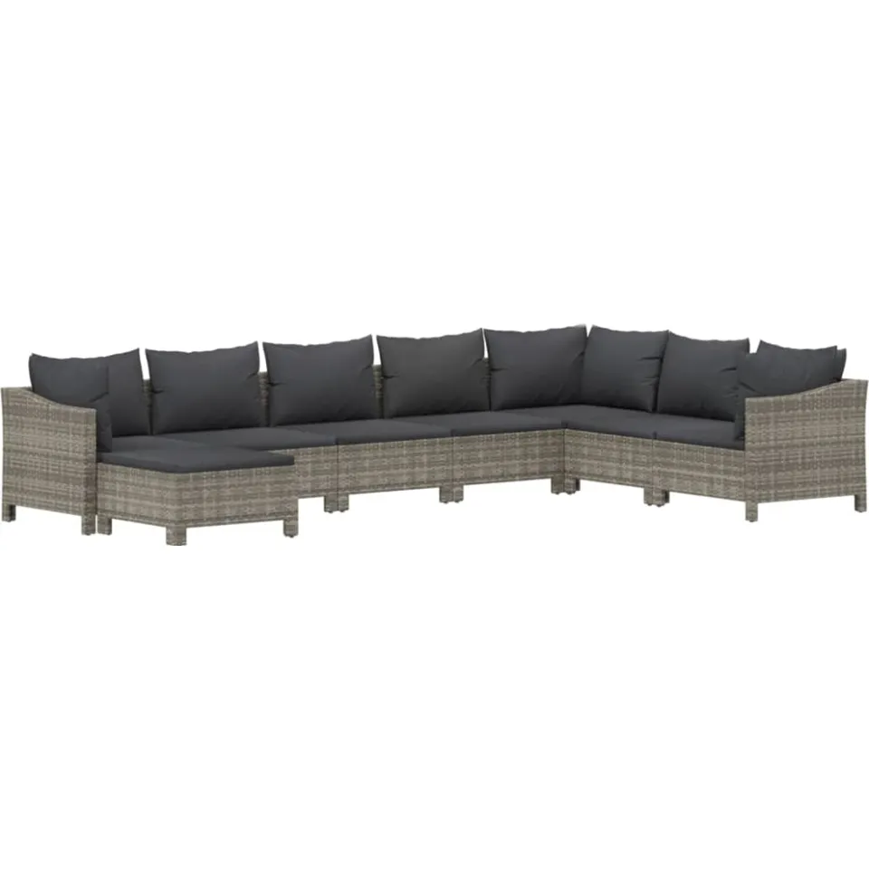 vidaXL 8-delige Loungeset met kussens poly rattan grijs