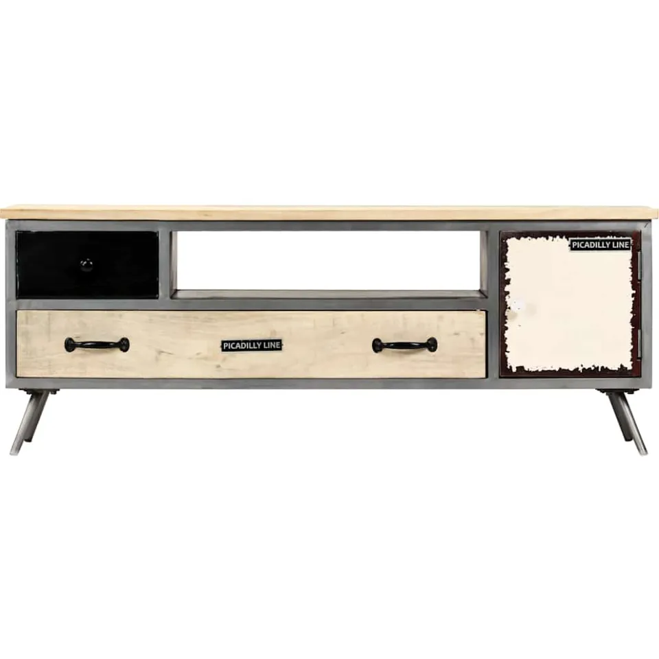 vidaXL Tv-meubel 120x30x45 cm massief mangohout en staal, foto 2
