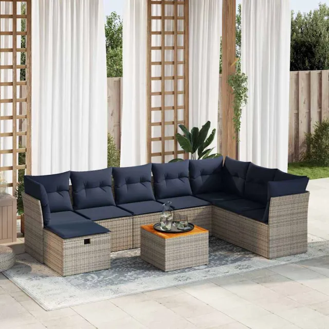 vidaXL 9-delige Loungeset met kussens poly rattan grijs, foto 2