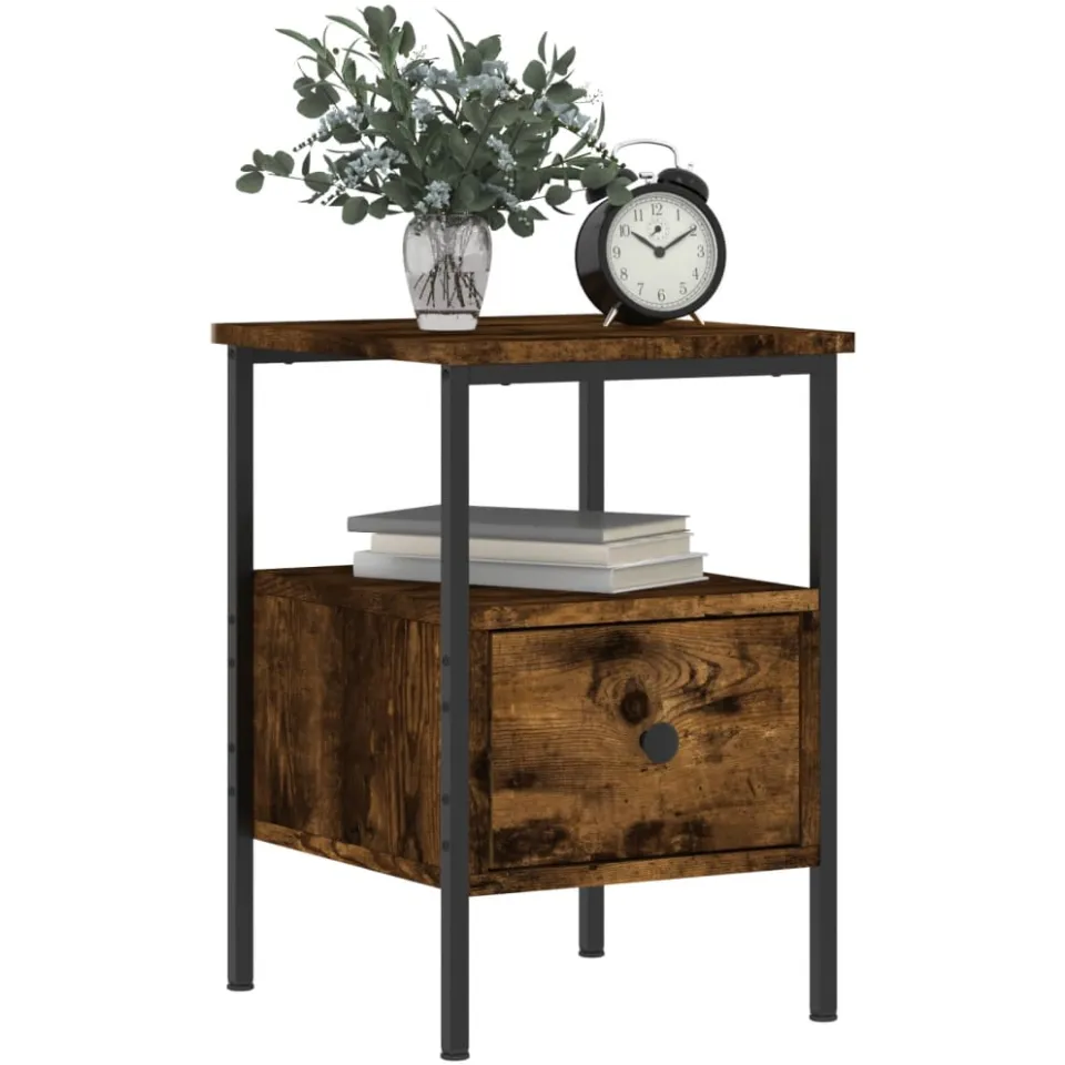 vidaXL Nachtkastje 34x36x50 cm bewerkt hout gerookt eikenkleurig Bruin