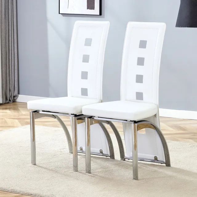 Clruro Eetkamerstoelenset - 102,5 cm - Stoel met Opengewerkt Patroon en Hoge Rugleuning - PU Leer/Metaal - Wit/Zilver Wit + zilver