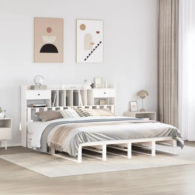 vidaXL Bed met boekenkast zonder matras grenenhout wit 180x200 cm