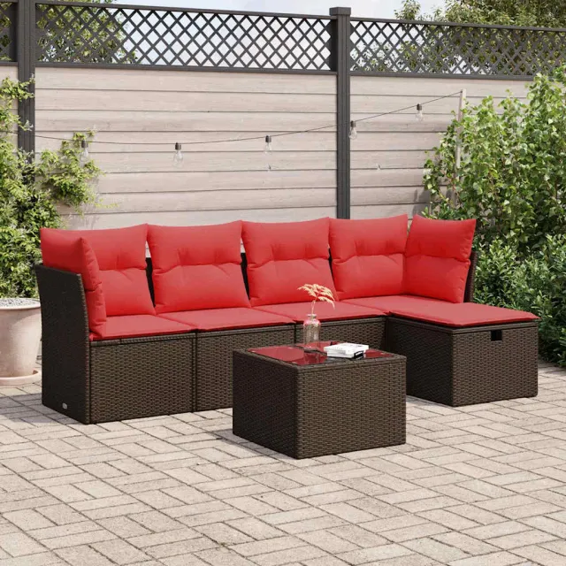 vidaXL 6-delige Loungeset met kussens poly rattan bruin, foto 2