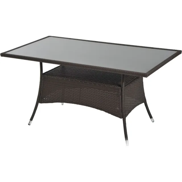 Outsunny tuintafel - met glazen blad - metaal - polyrotan Koffiebruin
