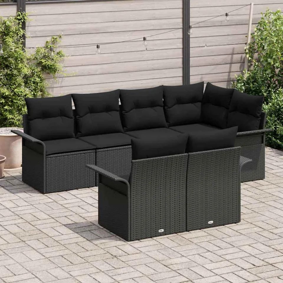 vidaXL Tuin Sofa Set 7 st Zwart Poly riet, foto 3