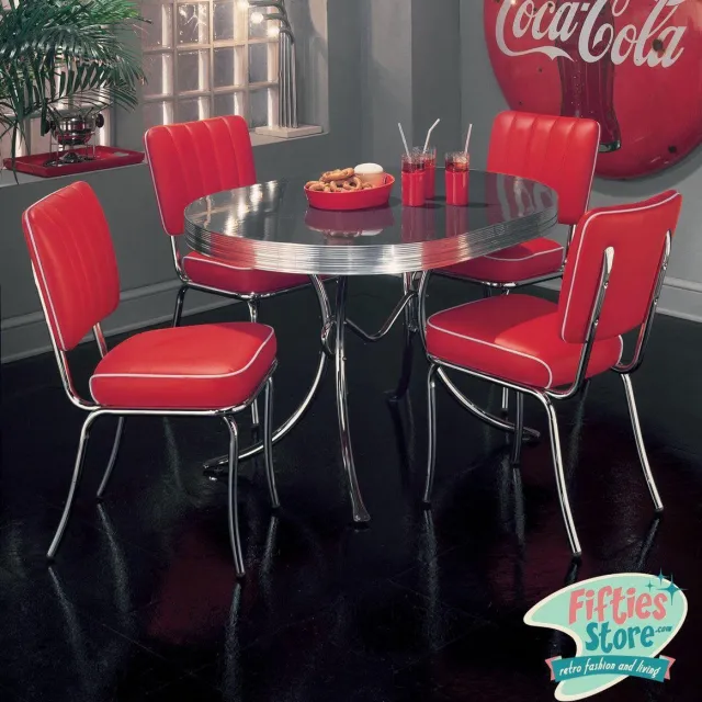 Bel Air Retro Fifties Furniture Bel-Air Retro Dinner Set Rood II 4 X Stoel model CO25 (Rood) 1 X Tafel model TO26 (Blackstone)