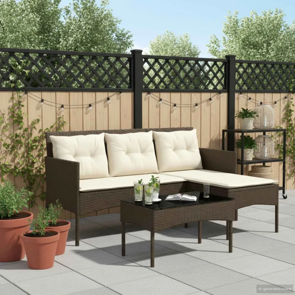 vidaXL Tuinbankenset 2 st poly rattan bruin, foto 3