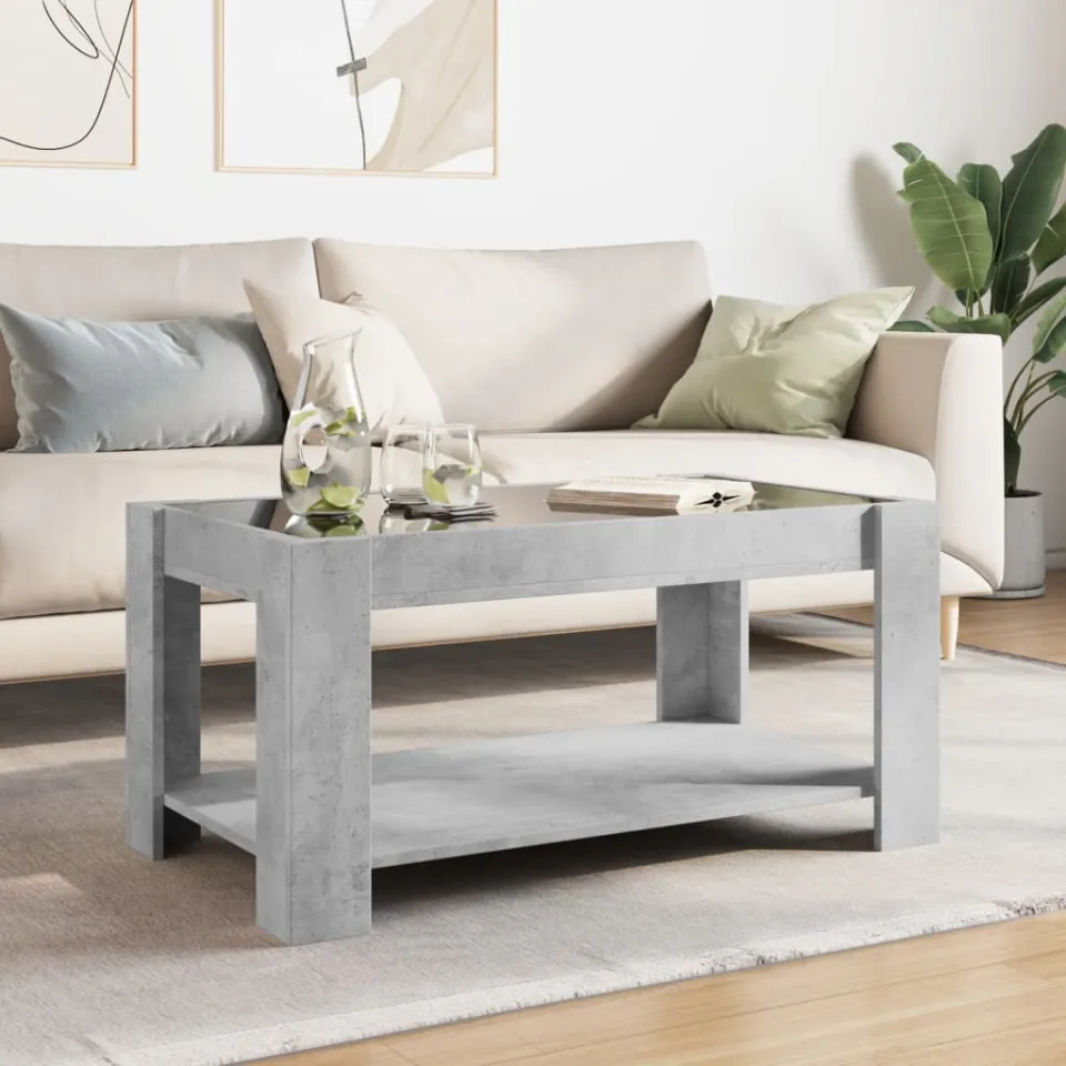 vidaXL Salontafel met LED 93x53x45 cm bewerkt hout betongrijs grijs, foto 3