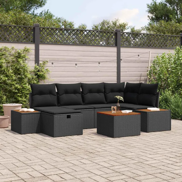 vidaXL Tuin Sofa Set 7 st Zwart poly rattan