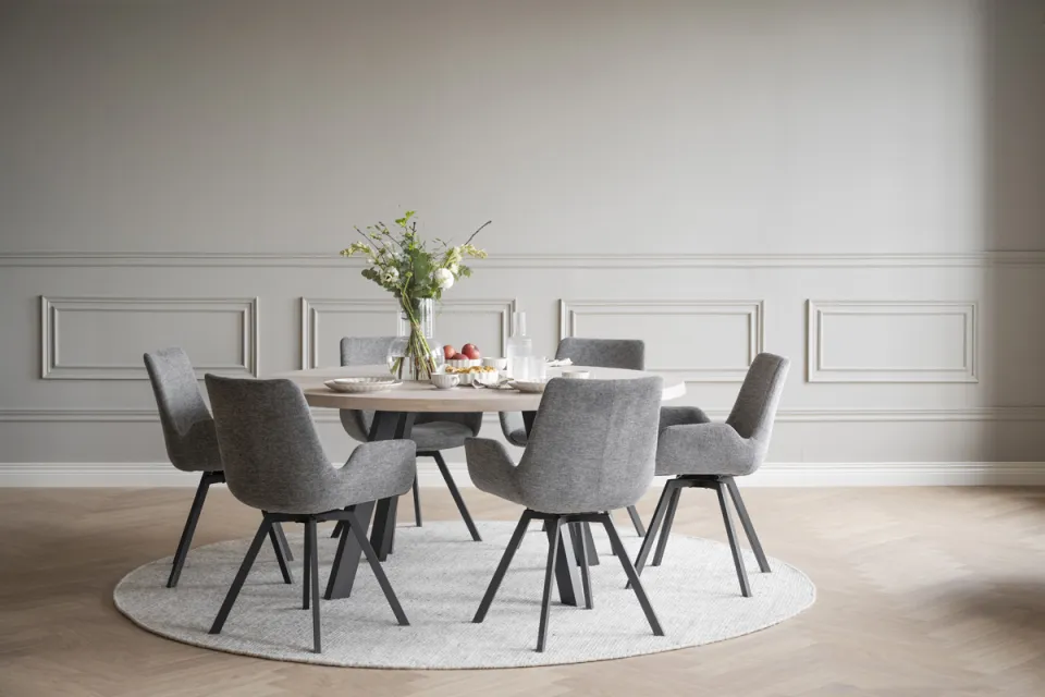 Rowico Home Norwell draaibare eetkamerstoel grijs - zwart onderstel - Set van 2, foto 4
