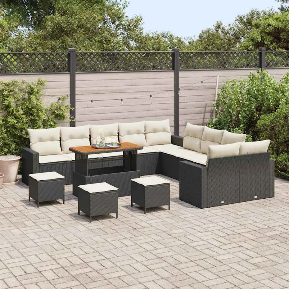 vidaXL Tuinbankenset 14 st Zwart poly rattan, foto 3