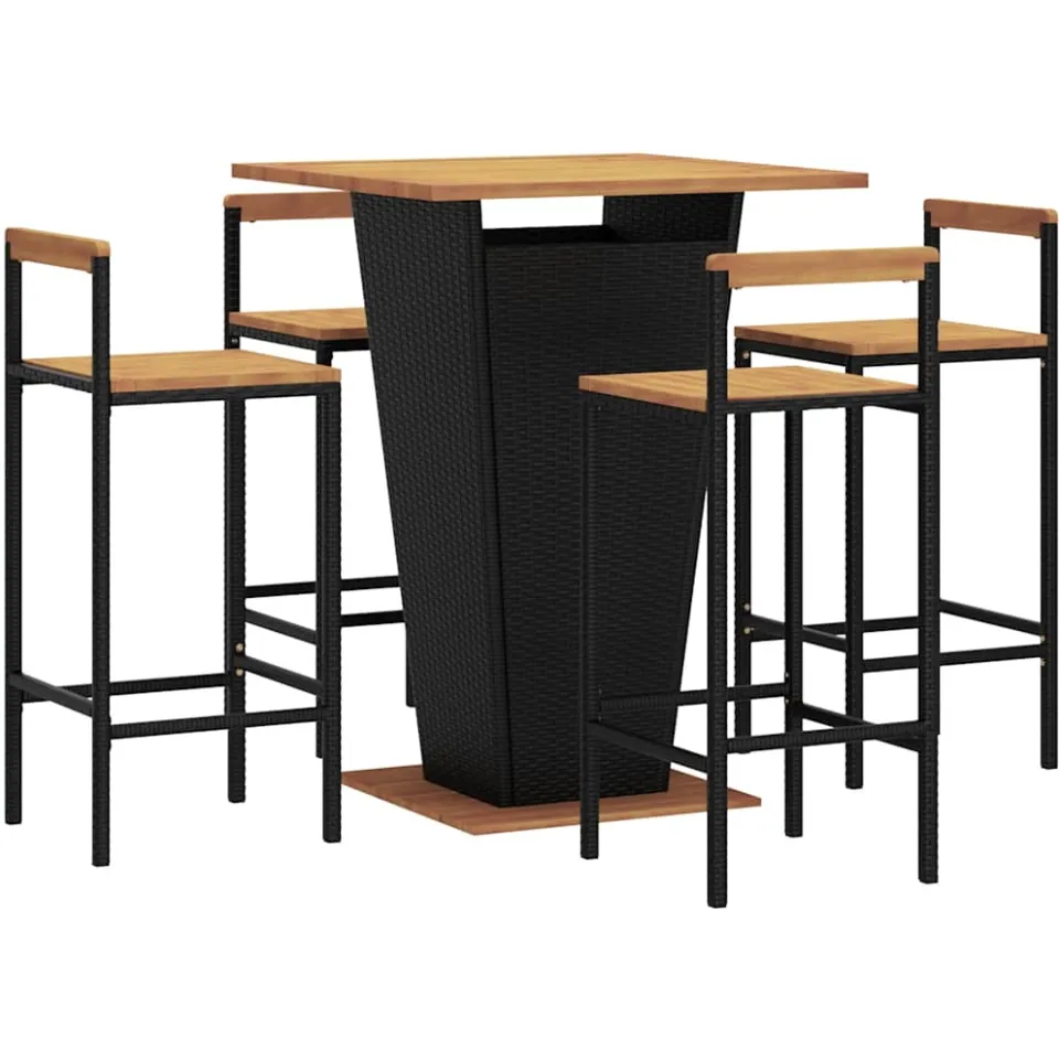 vidaXL 5-delige Tuinbarset poly rattan en massief acaciahout zwart