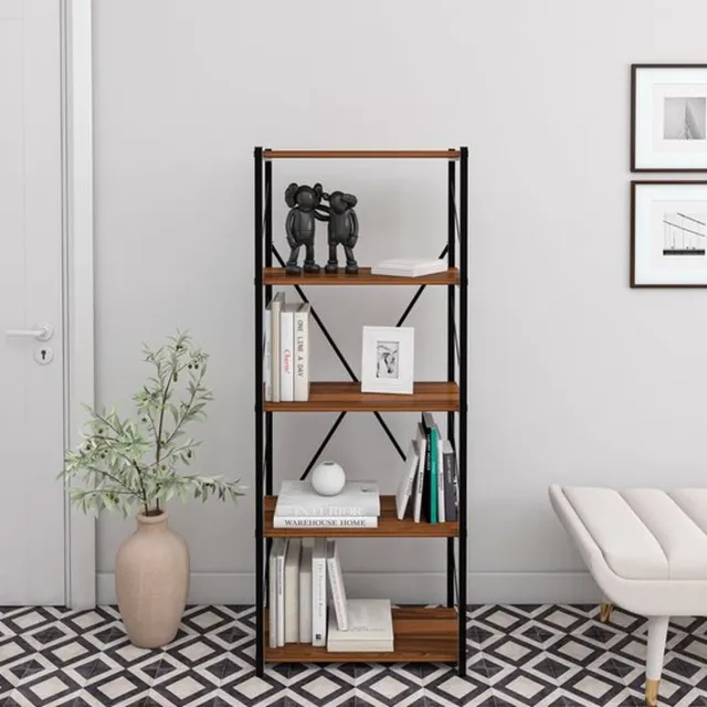 Soof & Tess Soph&Tess Boekenkast - Opbergrek Met 4 Planken - Woonkamer - Slaapkamer 24 x 39 x 150 cm - Bruin / Zwart - Open Planken - Voor Kantoor