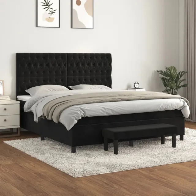 vidaXL Boxspring met matras fluweel zwart 180x200 cm