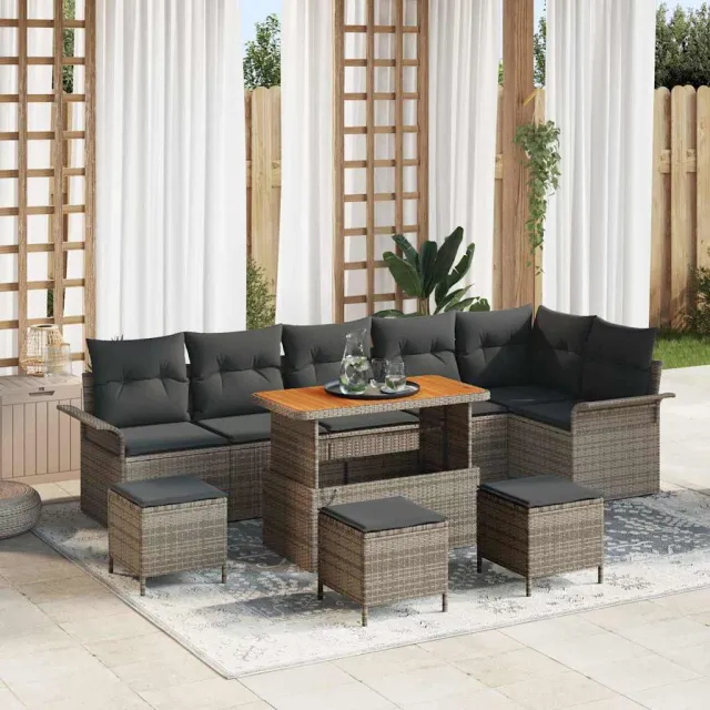 vidaXL Tuinbankenset 10 st Grijs poly rattan