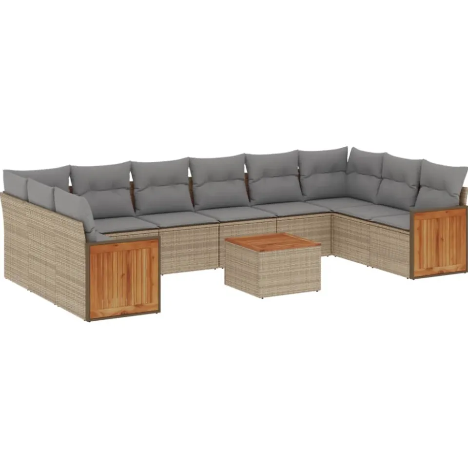 vidaXL 11-delige Tuinset met kussens poly rattan beige, foto 3