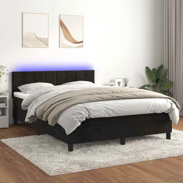 vidaXL Boxspring met matras en LED fluweel zwart 140x200 cm