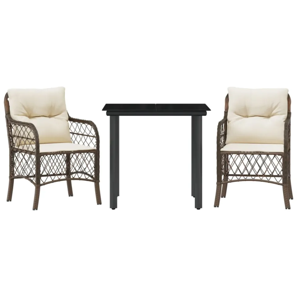 vidaXL 3-delige Bistroset met kussens poly rattan bruin, foto 3