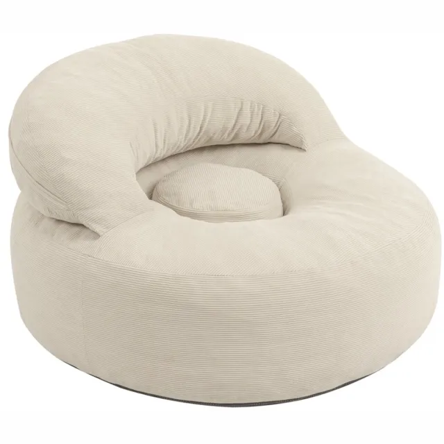 SoBuy FST100-MI 2-in-1 Relaxfauteuil met Voetenbank - Verstelbare Rugleuning en Afneembare Hoes - Voor Woonkamer en Leeshoek - 110 x 125 x 65 cm - Naturel Beige
