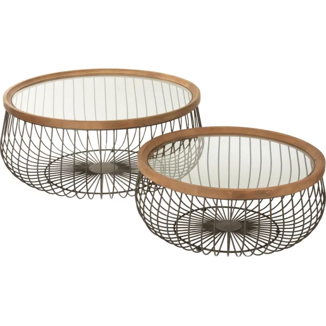 J-Line salontafel Rond - metaal/glas - zwart - 2 stuks
