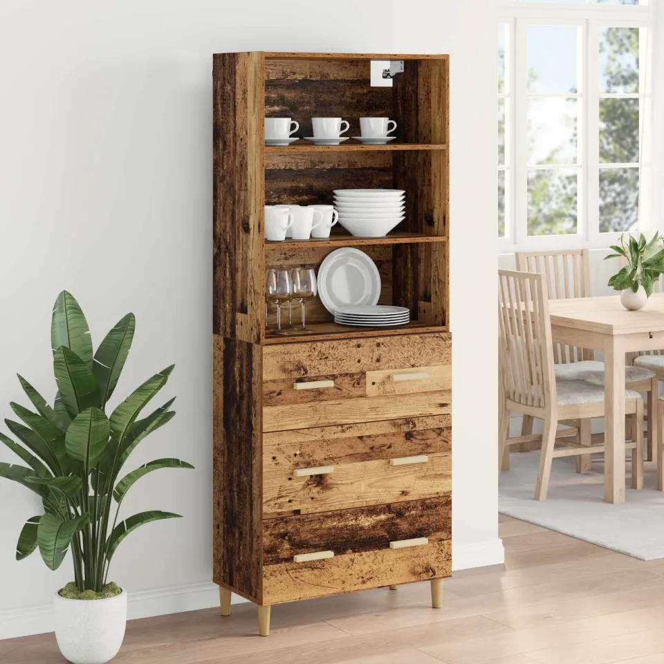 vidaXL Hoge kast Oud Hout 69,5 x 32,5 x 180 cm Bewerkt hout bruin, foto 4