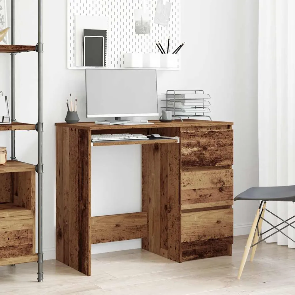 vidaXL Bureau 90x45x76 cm bewerkt hout oud houtkleurig bruin, foto 2