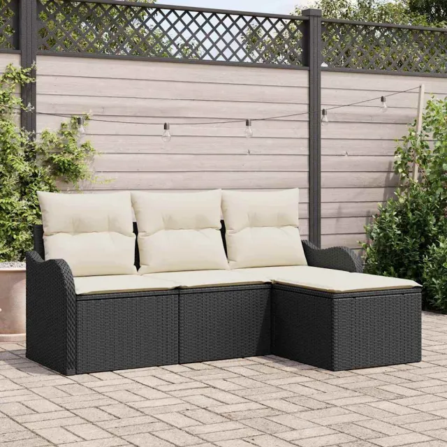vidaXL Tuin Sofa Set 4 st Zwart poly rattan, foto 2