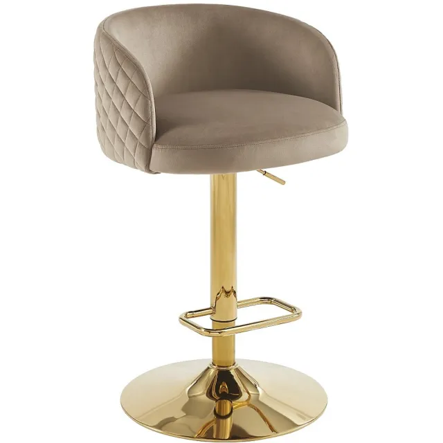 Vente-unique Set van 2 barkrukken in fluweel en goudkleurig metaal - Regelbare hoogte - Beige - PERLANITA