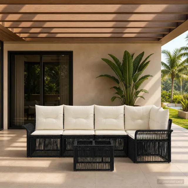 vidaXL Tuinbankenset 6 st 5-zits Zwart poly rattan, foto 2