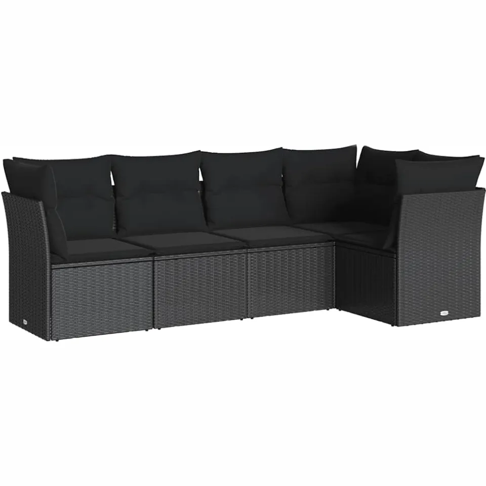vidaXL 5-delige Loungeset met kussens poly rattan zwart, foto 3
