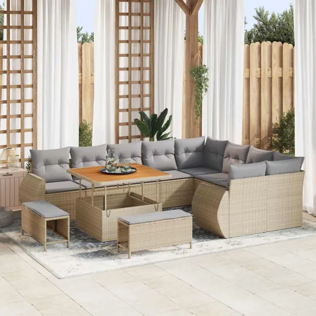 vidaXL Tuinbankenset 12 st Beige poly rattan, foto 2