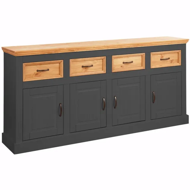 Notio Living Selma Dressoir met 4 Deuren en 4 Lades - Massief Grenenhout - 192 cm- Antraciet