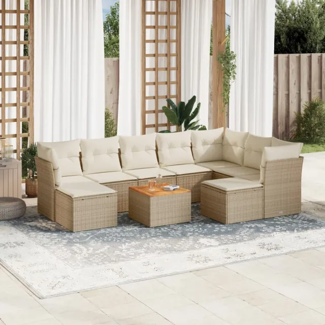 vidaXL 10-delige Loungeset met kussens poly rattan beige, foto 2