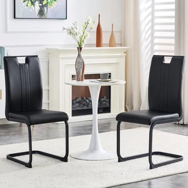 REDOM Eetkamerstoelen Set van 2 - Ergonomische Rugleuning - Modern - PU - Zwart
