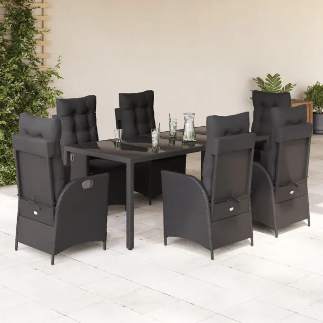 vidaXL 7-delige Tuinset met kussens poly rattan zwart, foto 2