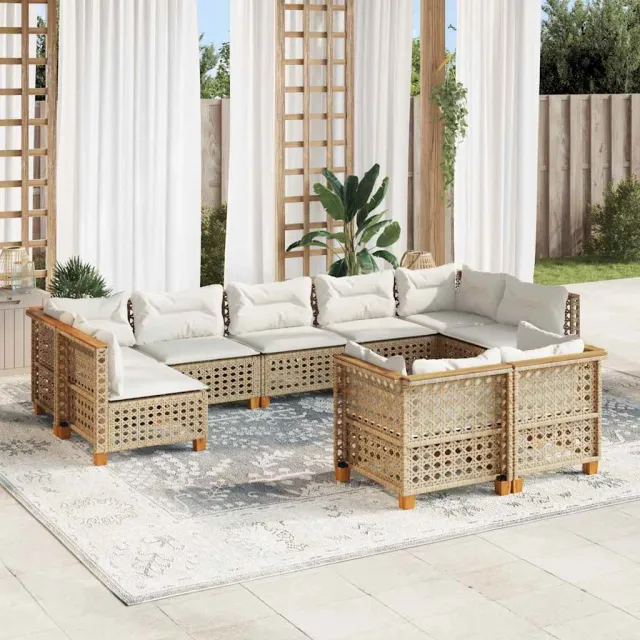 vidaXL 9-delige Loungeset met kussens poly rattan beige, foto 2