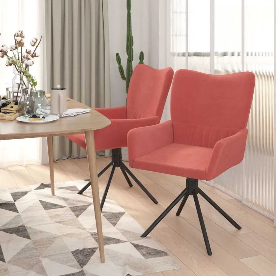 vidaXL Eetkamerstoelen draaibaar 2 st fluweel roze, foto 3