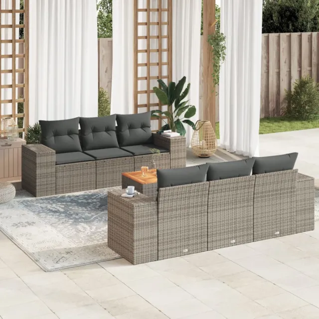 vidaXL 7-delige Loungeset met kussens poly rattan grijs