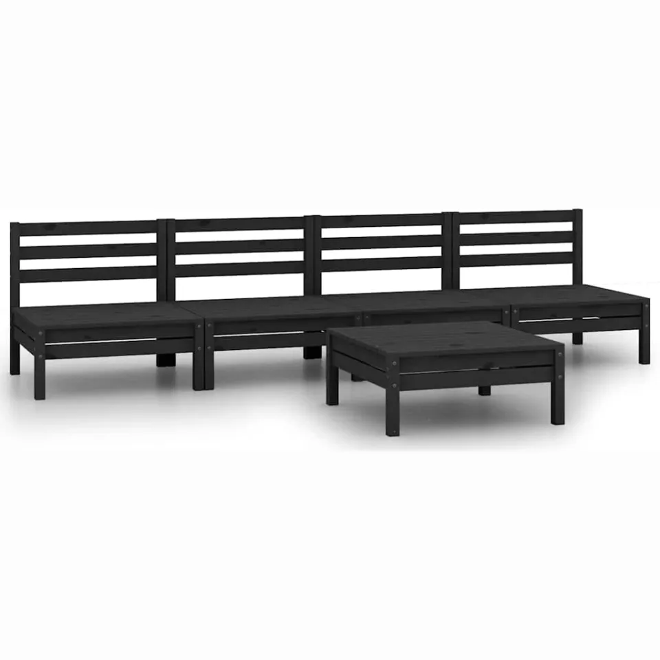 vidaXL 5-delige Loungeset massief grenenhout zwart, foto 3