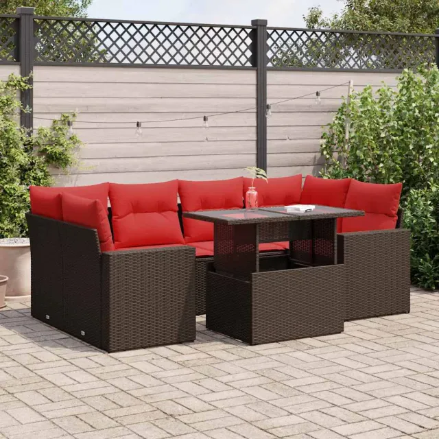 vidaXL 7-delige Loungeset met kussens poly rattan acacia bruin, foto 2