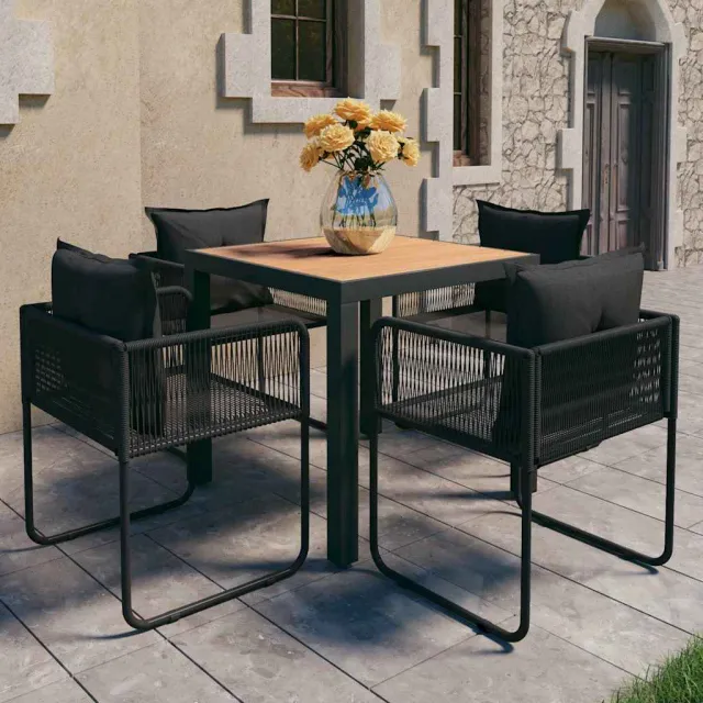 vidaXL 5-delige Tuinset PVC-rattan zwart en bruin, foto 2