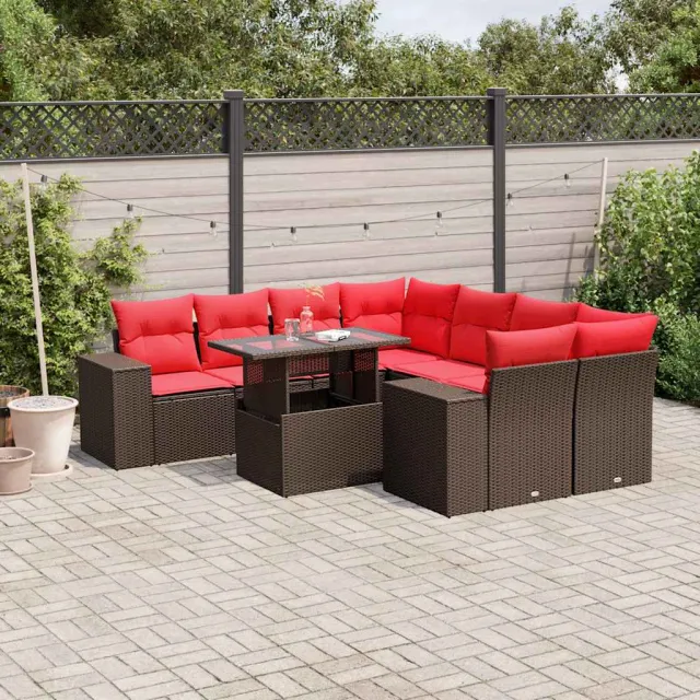 vidaXL 9-delige tuinbankset met kussens, bruin polyrotan, foto 2
