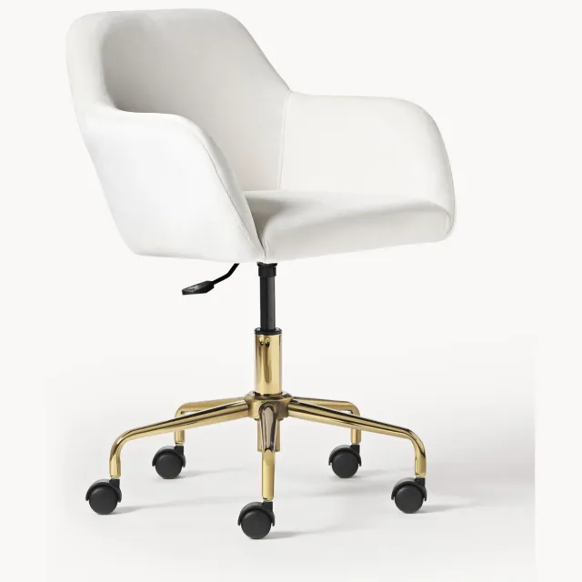 Westwing Collection Fluwelen bureaustoel Lucie Wit, Goudkleurig