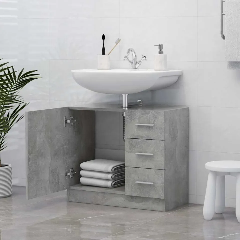 vidaXL Wastafelkast 63x30x54 cm bewerkt hout betongrijs grijs, foto 2
