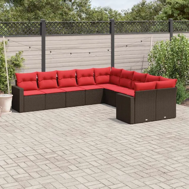 vidaXL 10-delige Loungeset met kussens poly rattan bruin, foto 2