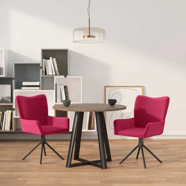 vidaXL Eetkamerstoelen draaibaar 2 st fluweel wijnrood, foto 2